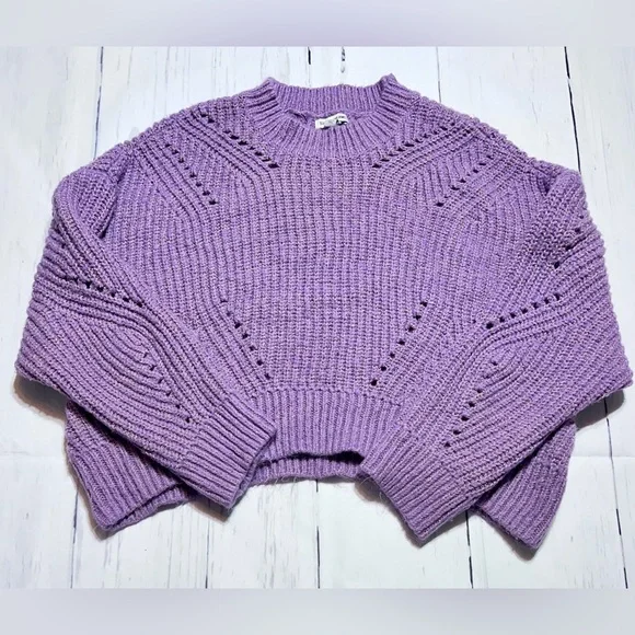 Elizabeth and James Open Stitch Crew Neck Cropped Sweater - Picture 3 of 5